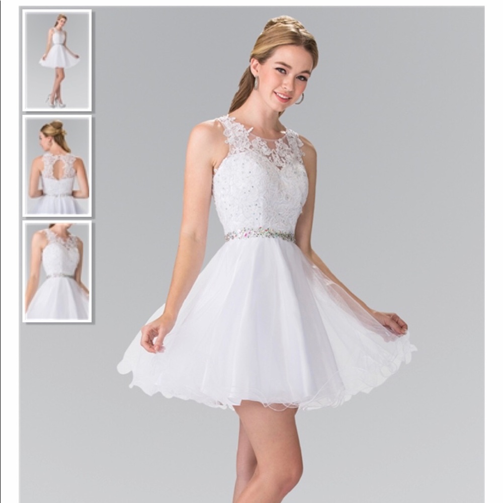 Snow White Lace Illusion Short Dress